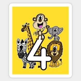 Safari Zoo Animals 4 Year Old 4th Birthday Magnet